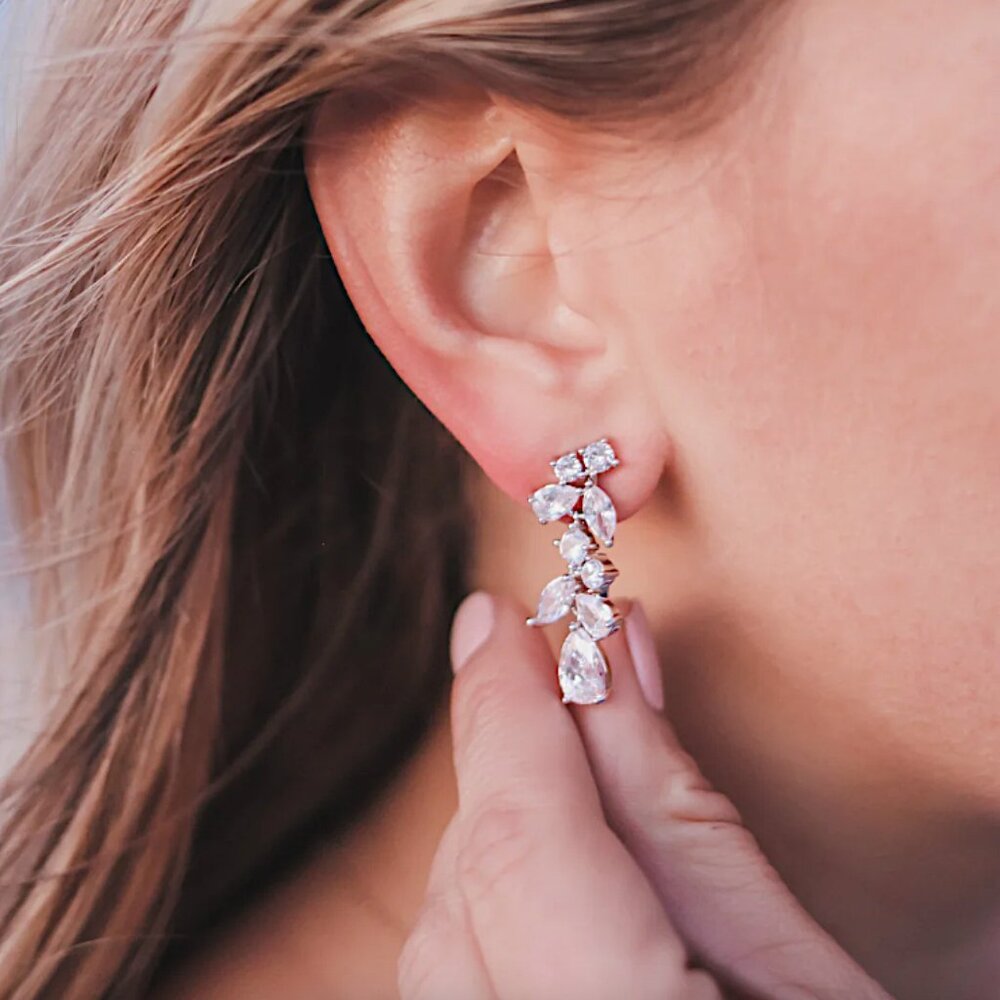 Anthropologie Clear Crystal Drop Earrings - Picture 6 of 10